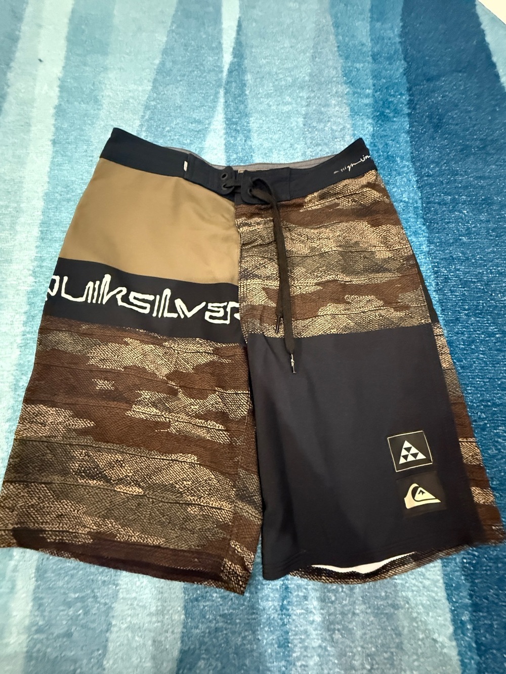 Quiksilver Youth Brown Camo Panel Swim Trunks